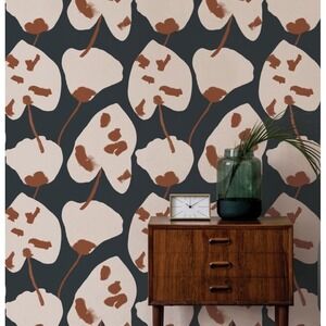 Tempaper Painted Navy and Nutmeg Floral Peel and Stick Wallpaper Roll